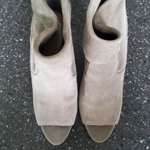 Vince Camuto open toe microsuede taupe booties